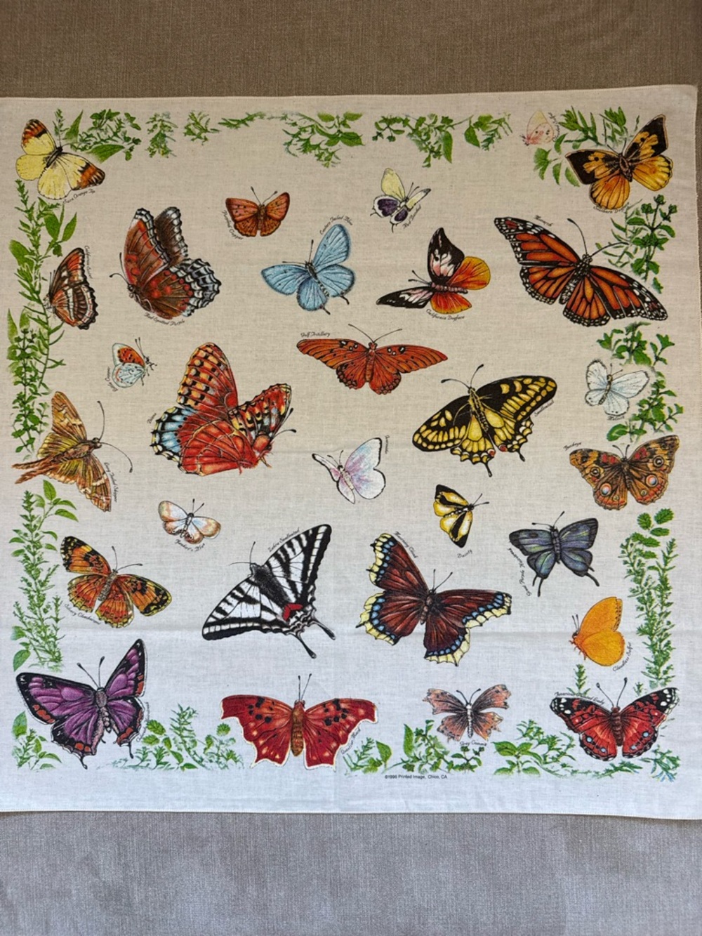 Vintage 1995 Butterfly Bandana Botanical Cottagecore Scarf